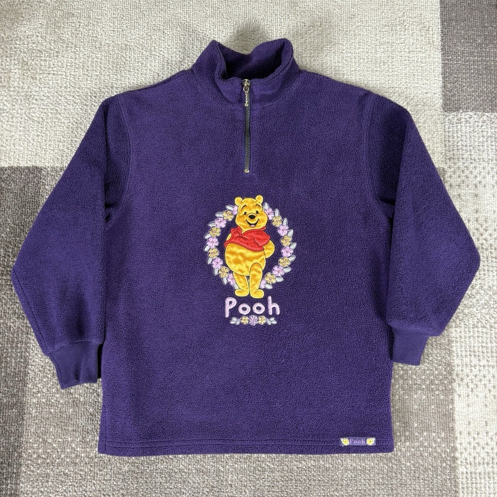Vintage Winnie The Pooh Purple Fleece Sweater Youth Size Small
